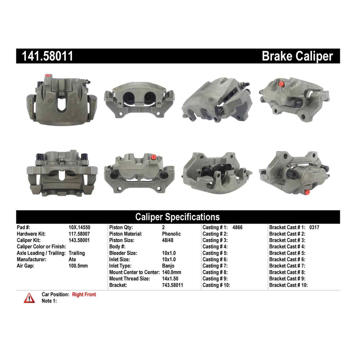 Centric Parts Disc Brake Caliper Semi-Loaded with New Phenolic Pistons for 2011-2022 Dodge Durango Jeep Grand Cherokee 141.58011
