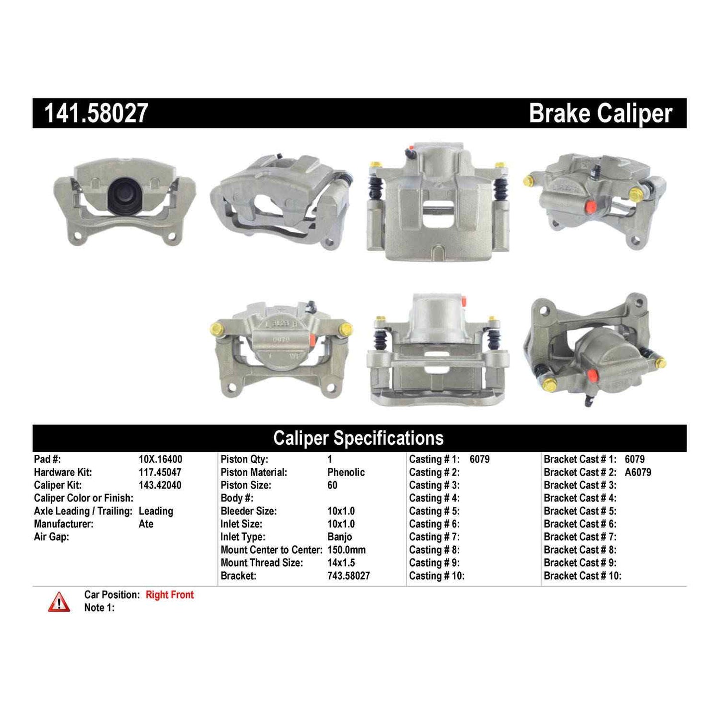 Centric Parts Semi-Loaded Brake Caliper with New Phenolic Pistons 141.58027