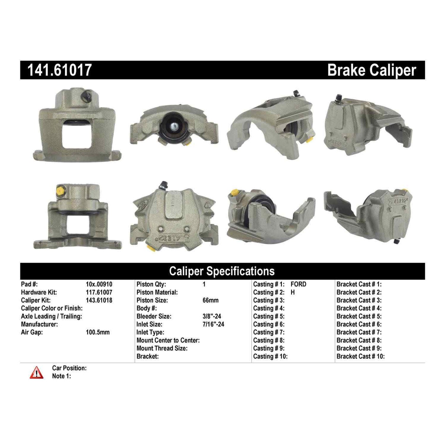 Centric Parts Semi-Loaded Brake Caliper with New Phenolic Pistons 141.61017