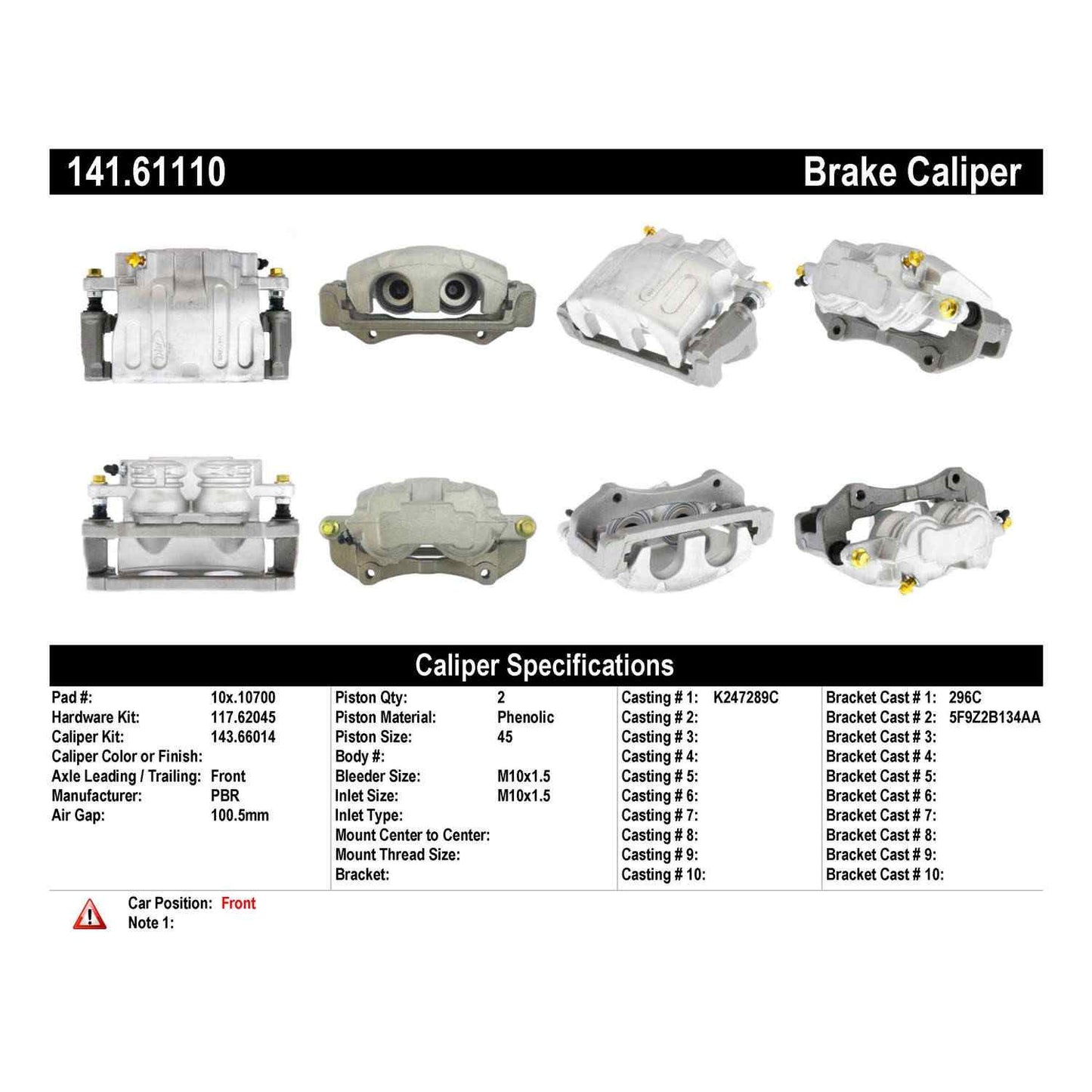 Centric Parts Semi-Loaded Brake Caliper with New Phenolic Pistons 141.61110