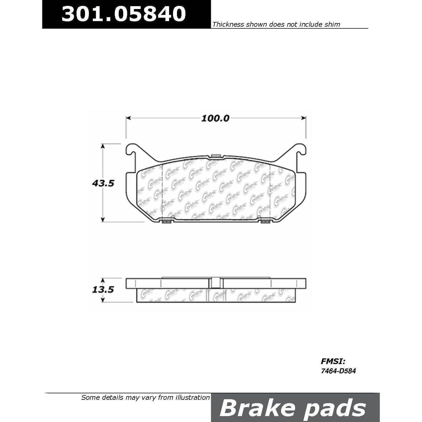 Centric Parts Disc Brake Pad Set Premium Ceramic with Shims and Hardware for Ford Probe 1997-1993 Mazda 626 2002-1993 MX-6 1997-1993 301.05840