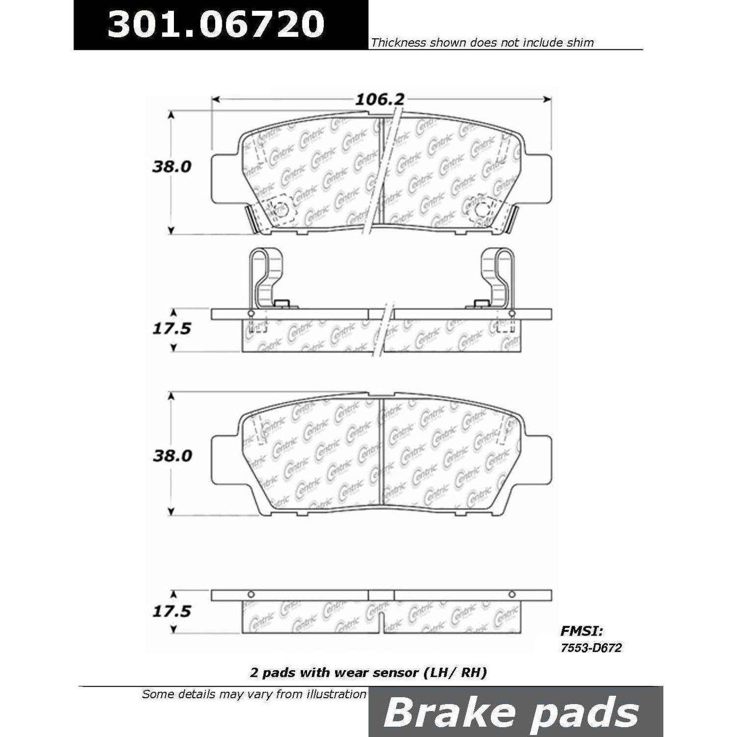 Stoptech Centric Centric Premium Ceramic Brake Pads 301.06720