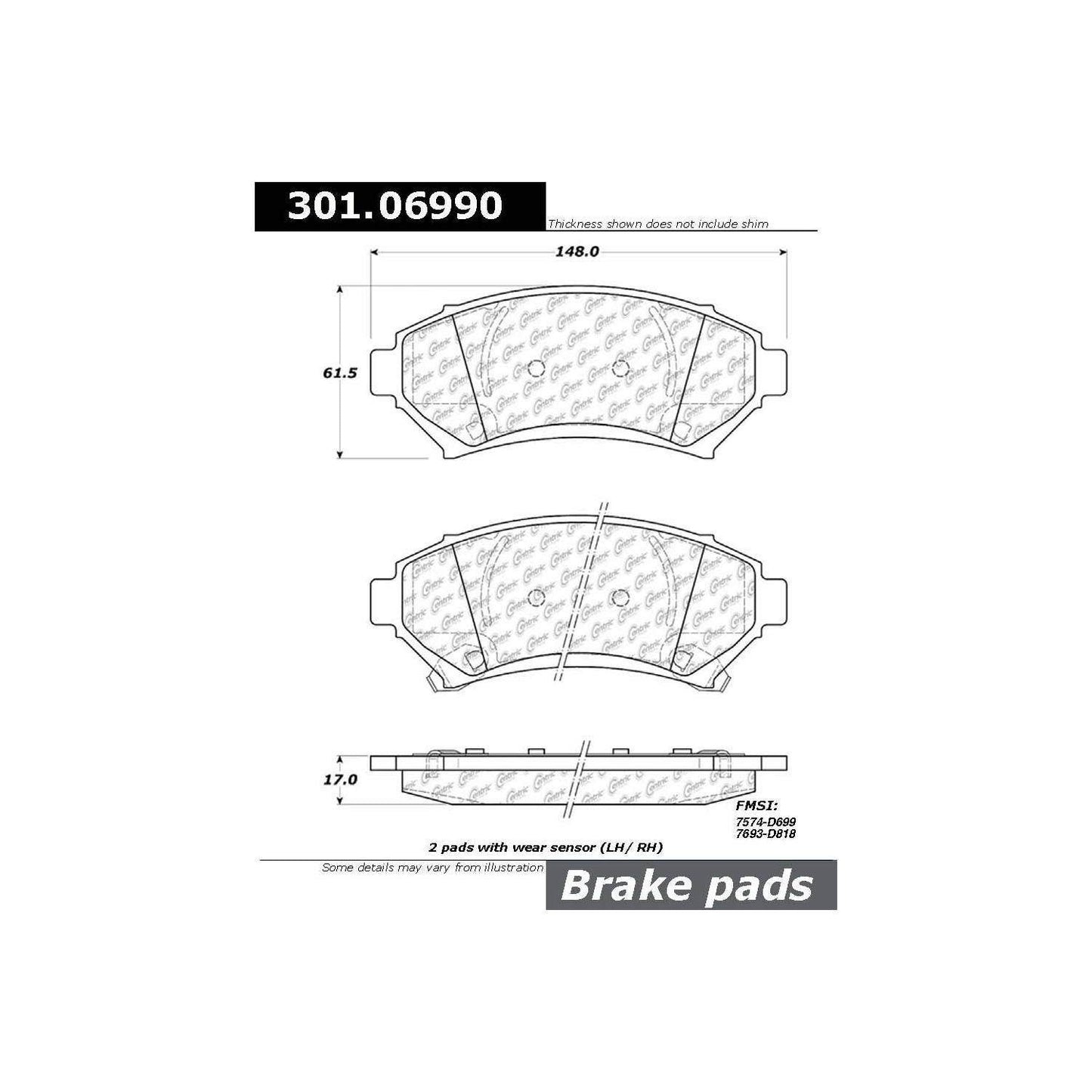 Stoptech Centric 99-04 Chevrolet Impala / 05 Impala SS Front Centric Premium Ceramic Brake Pads 301.06990