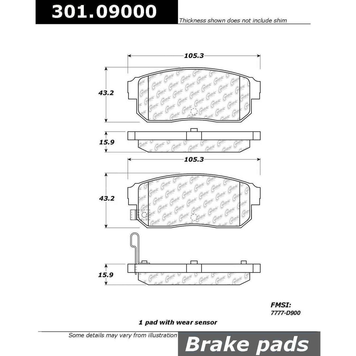 Centric Parts Disc Brake Pad Set Premium Ceramic with Shims and Hardware 301.09000