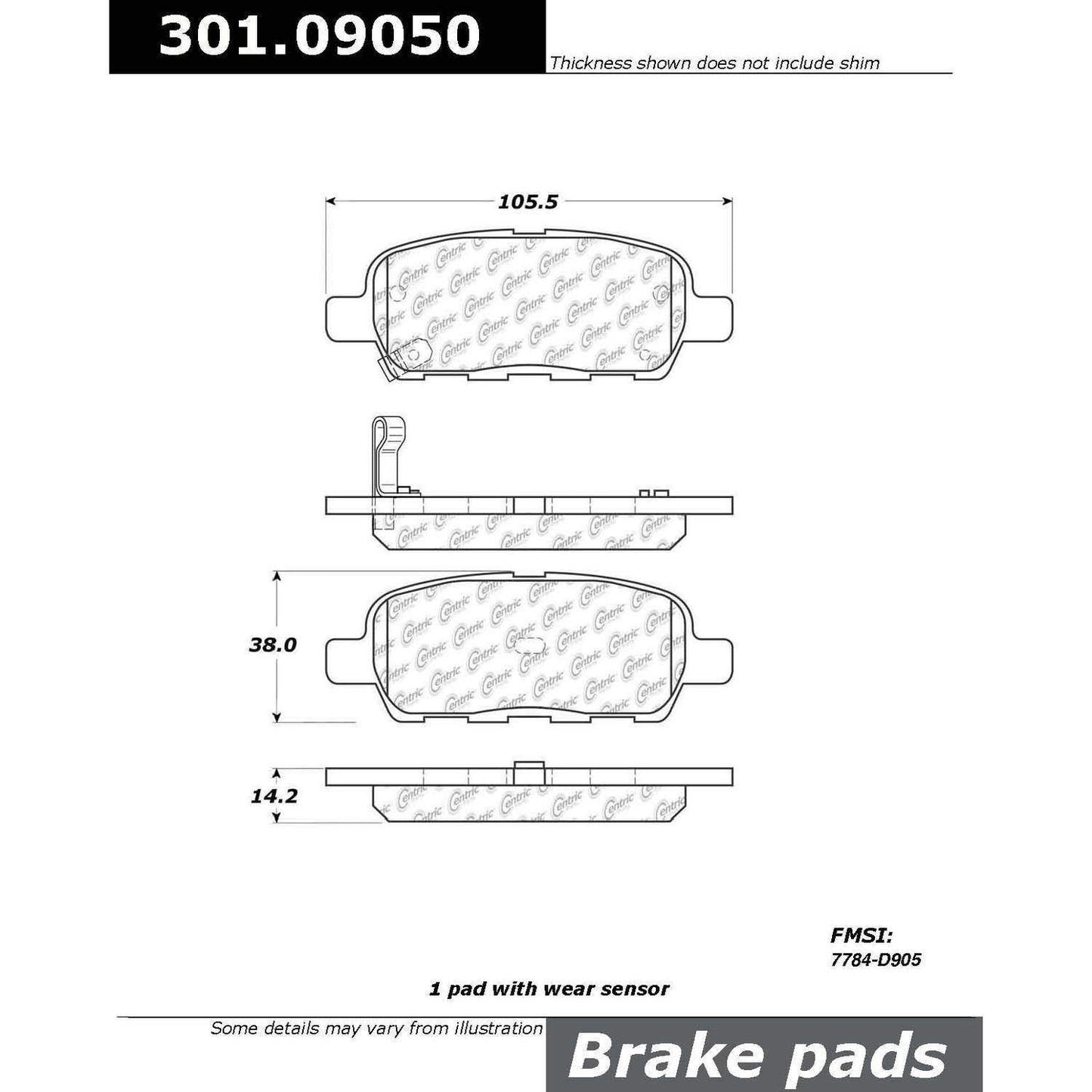 Centric Parts Disc Brake Pad Set Premium Ceramic with Shims and Hardware 301.09050