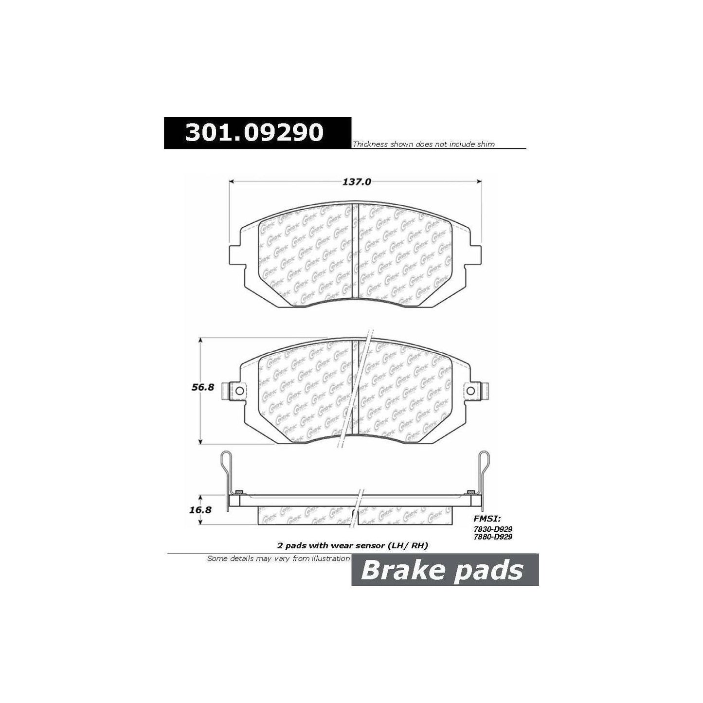 Centric Parts Disc Brake Pad Set Premium Ceramic with Shims and Hardware 301.09290
