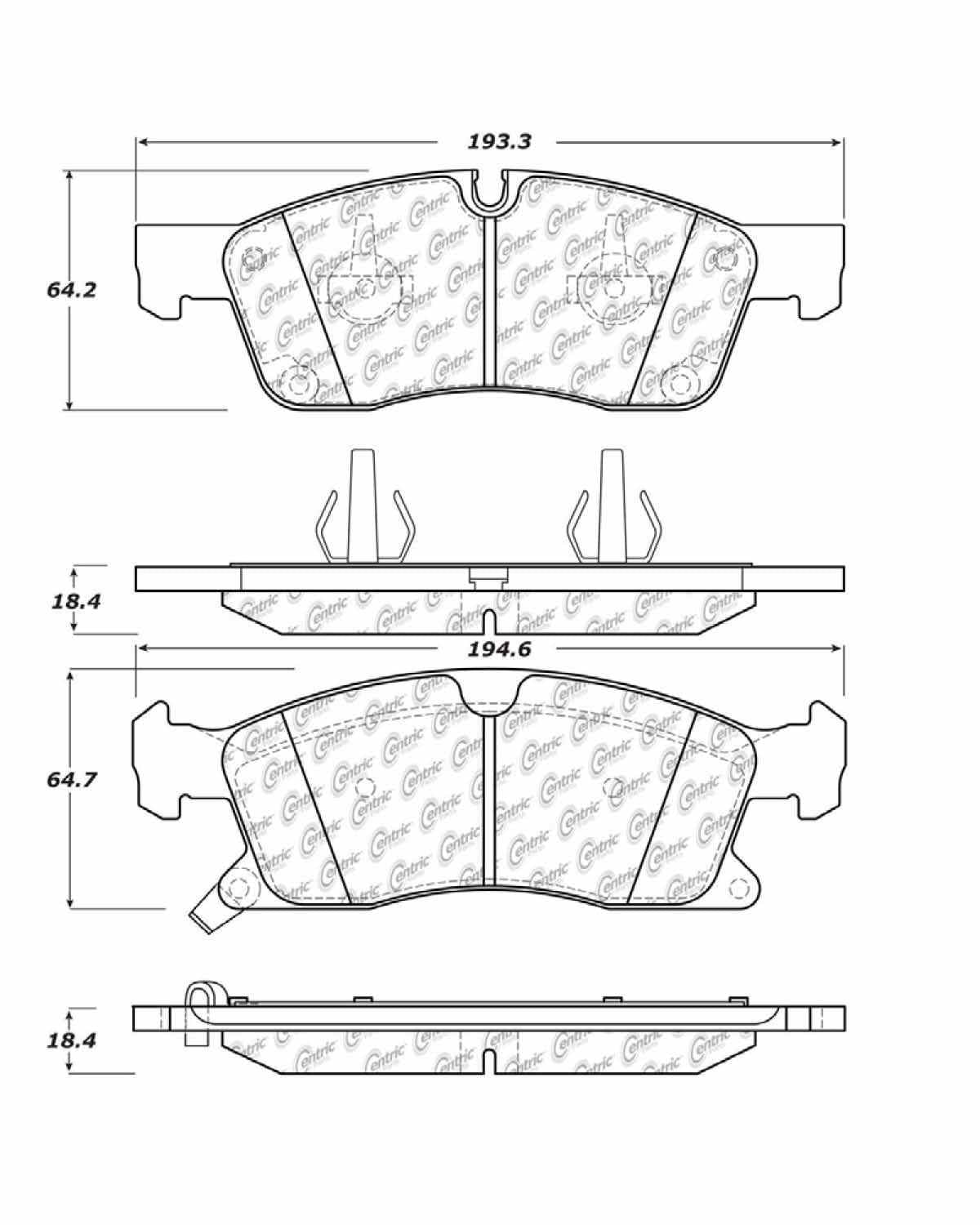 Centric Parts Disc Brake Pad Set Premium Ceramic with Shims and Hardware for 2011-2020 Dodge Durango, Jeep Grand Cherokee, Mercedes-Benz GL350/GL450/GLE 2016-2020 301.14550