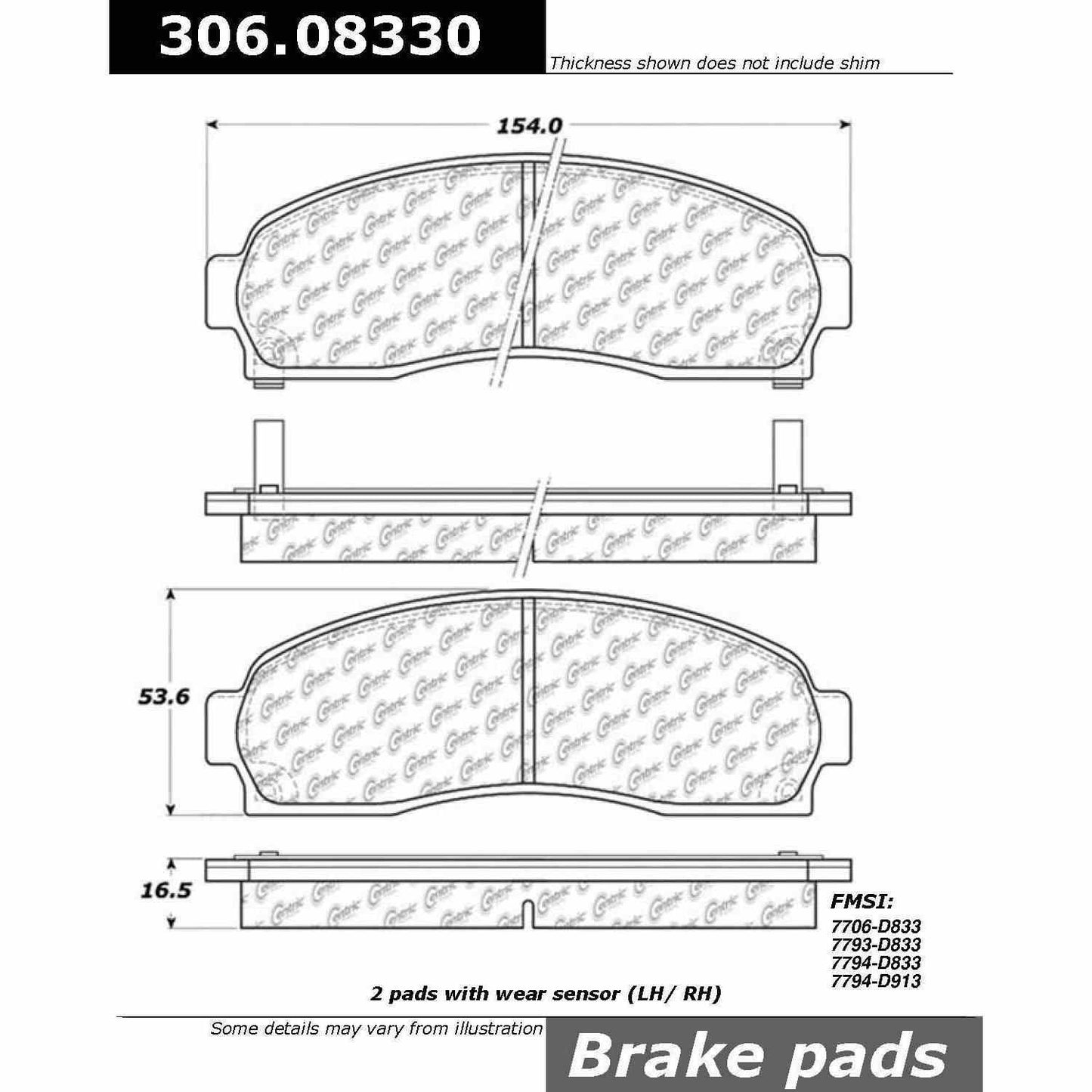 Centric Parts Disc Brake Pad Set Fleet Performance with Para-aramid friction compounds 306.08330