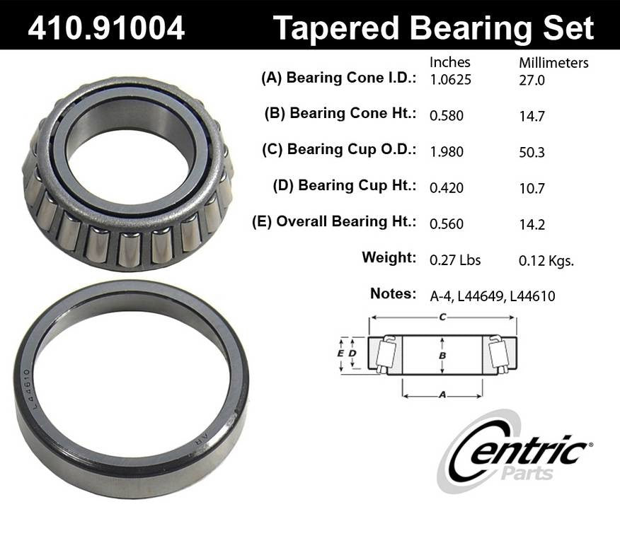 Centric Parts Premium Tapered Roller Wheel Bearing and Race Set 410.91004