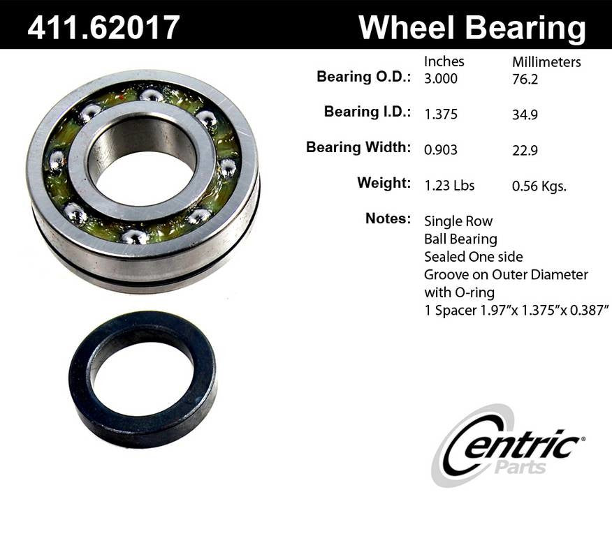 Centric Parts Drive Axle Shaft Bearing Single Row for 1957 Chevrolet Bel Air Corvette One-Fifty Series Two-Ten Series 411.62017