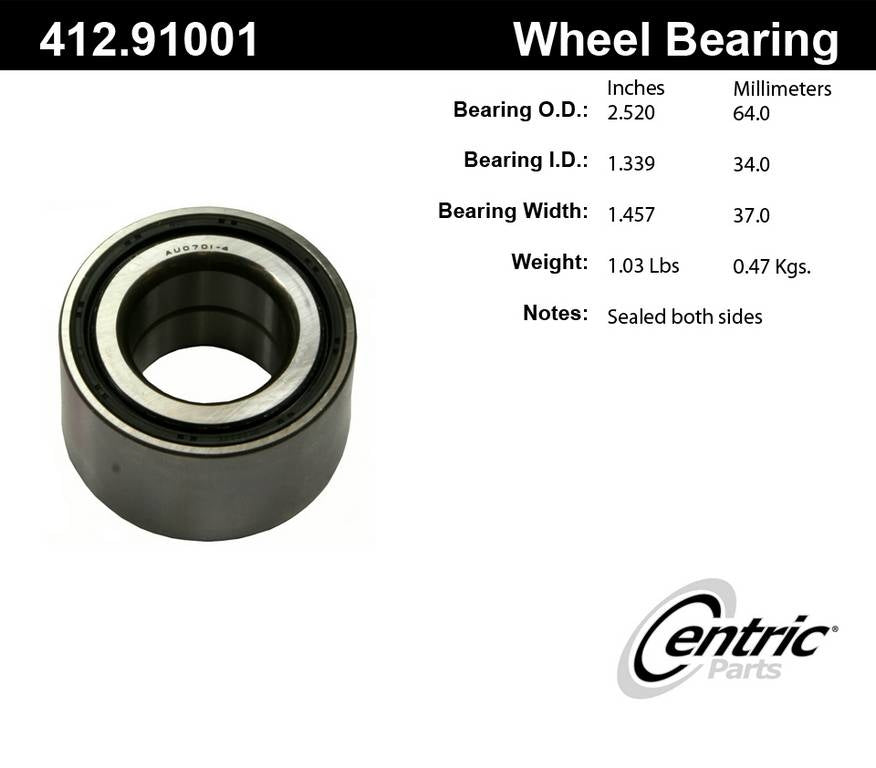 Centric Parts Wheel Bearing Double Row with Deep Groove for 2004-2018 Chevrolet Aveo, 2006-2011 Aveo5, 2013-2015 Spark 412.91001