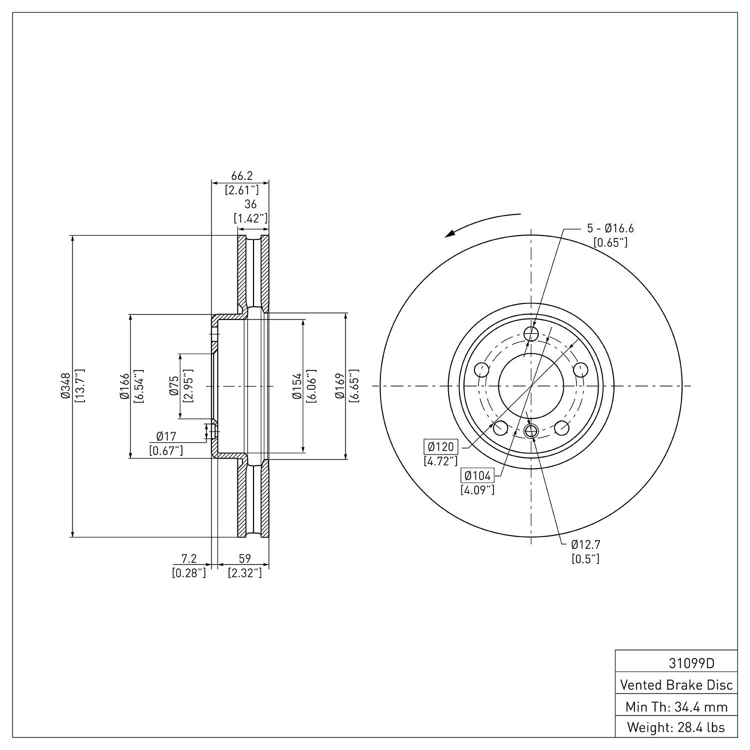 Dynamic Friction Company Disc Brake Rotor 604-31099D