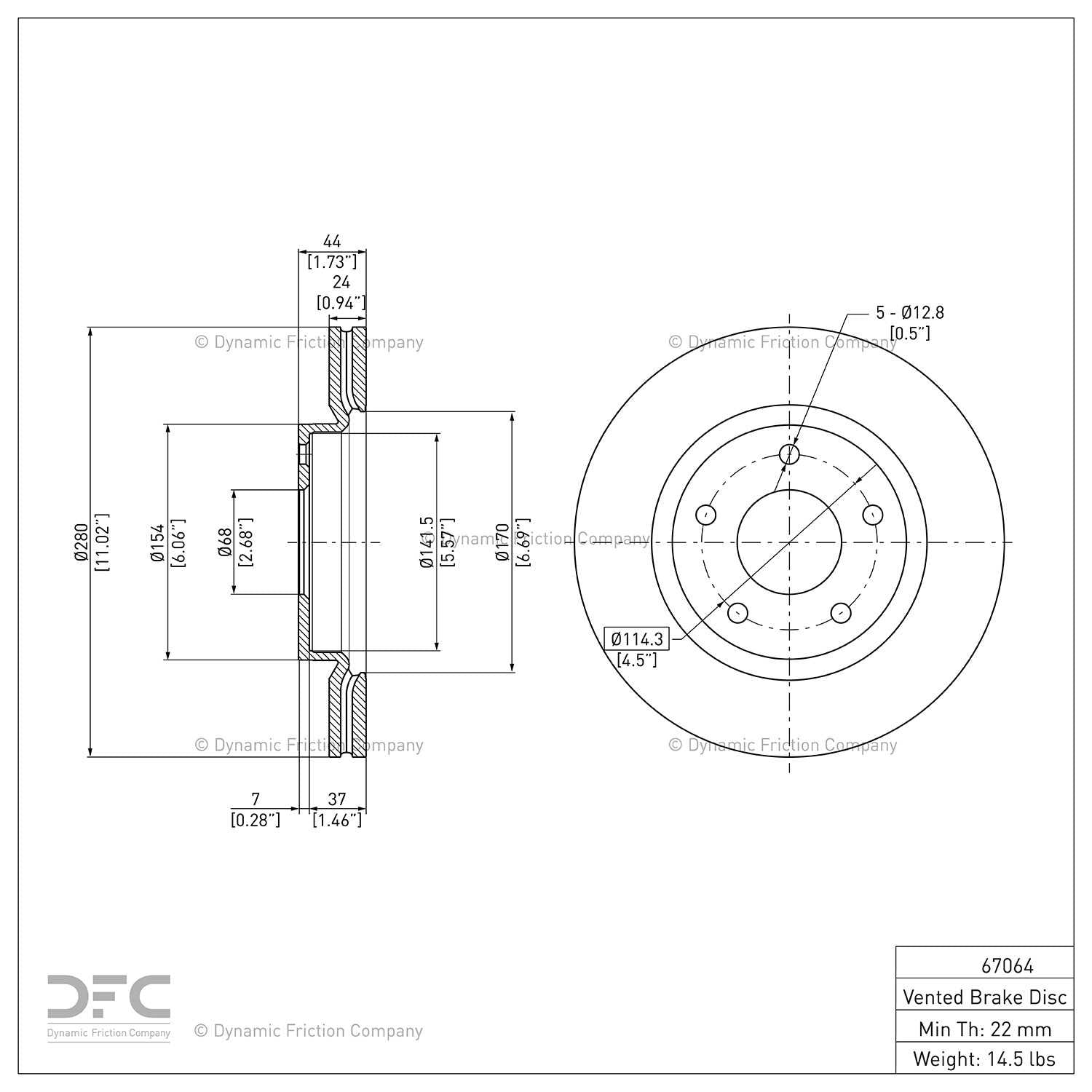 Dynamic Friction Company Disc Brake Rotor 604-67064