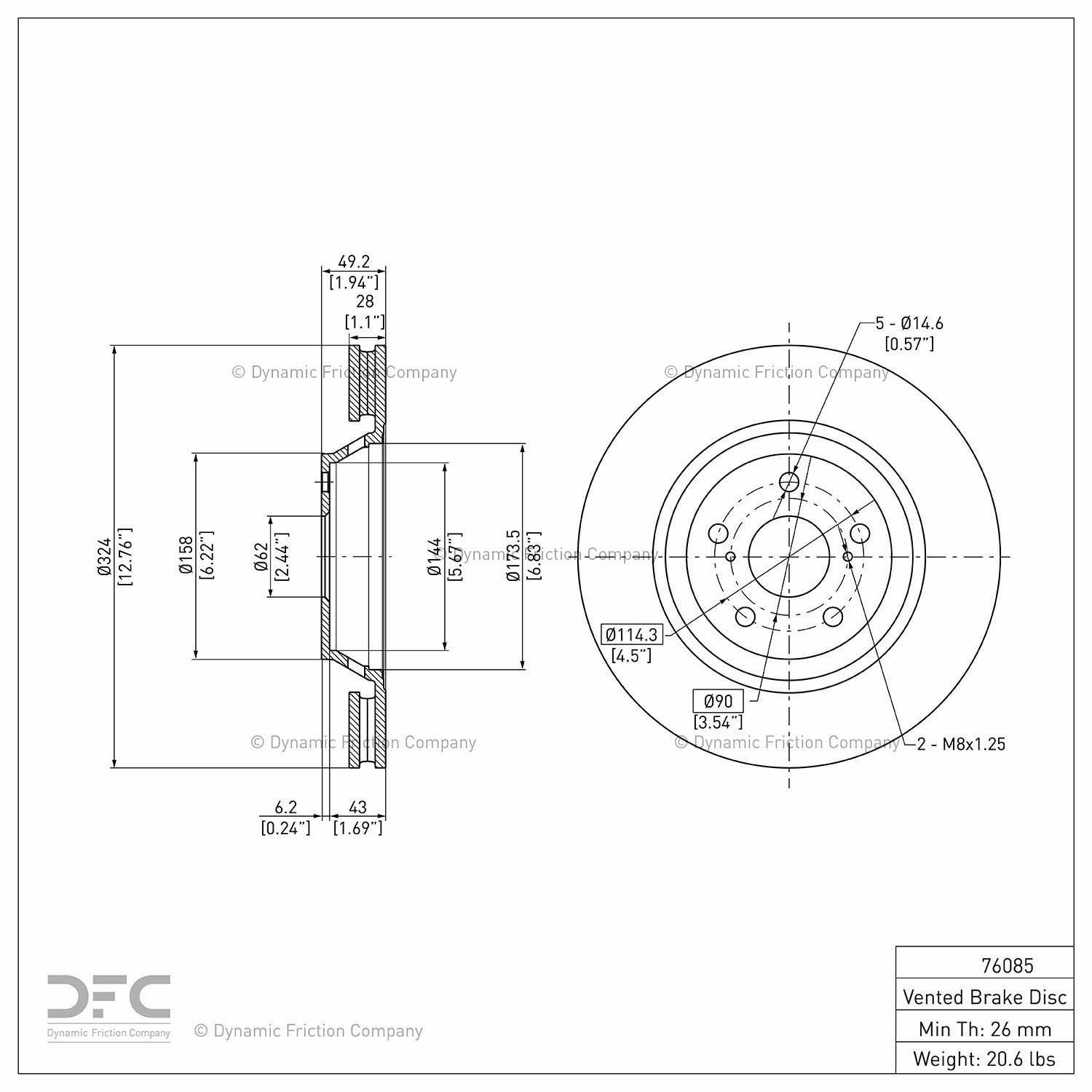 Dynamic Friction Company Disc Brake Rotor 604-76085
