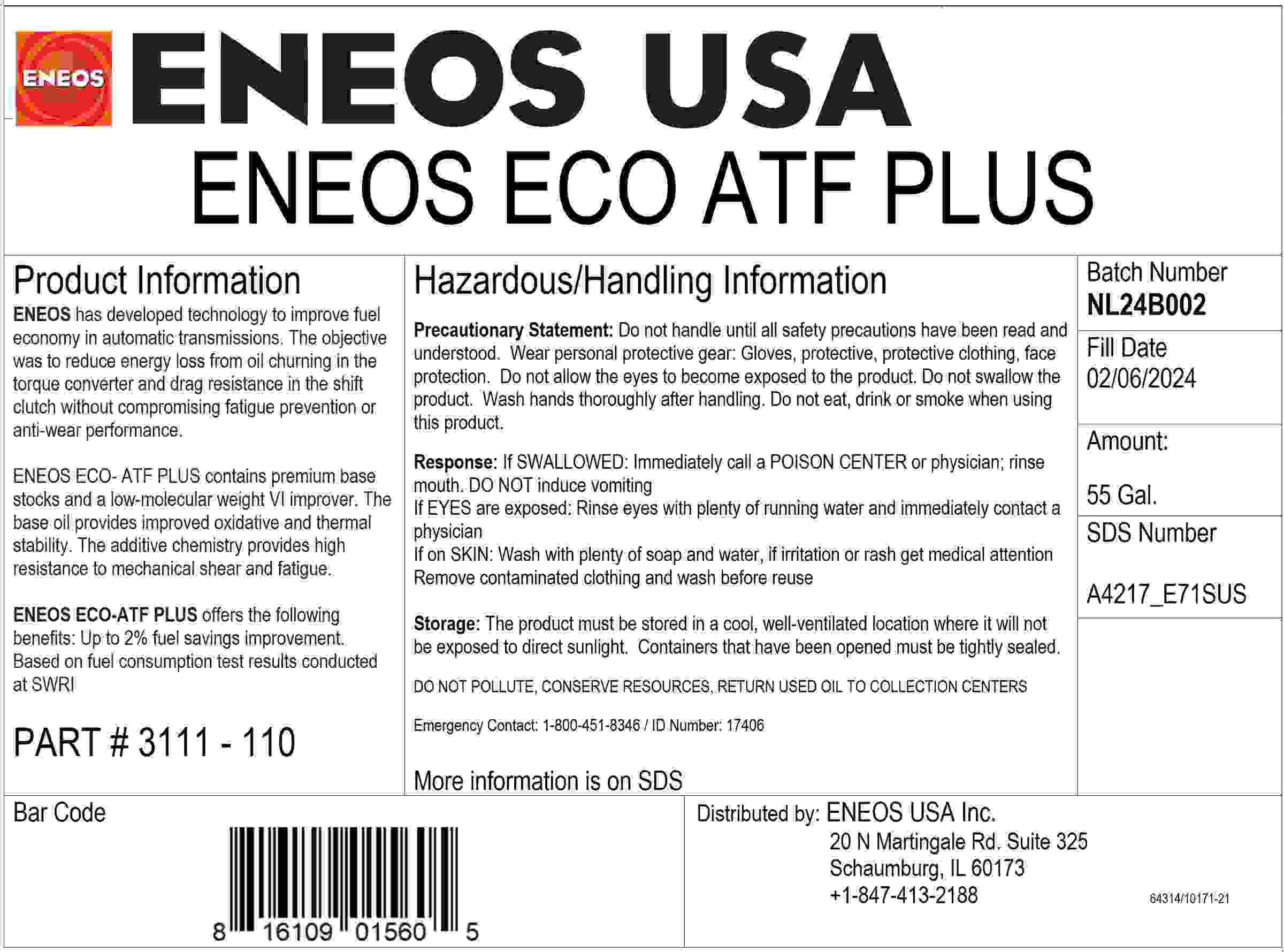 ENEOS ENEOS ATF 3111-400