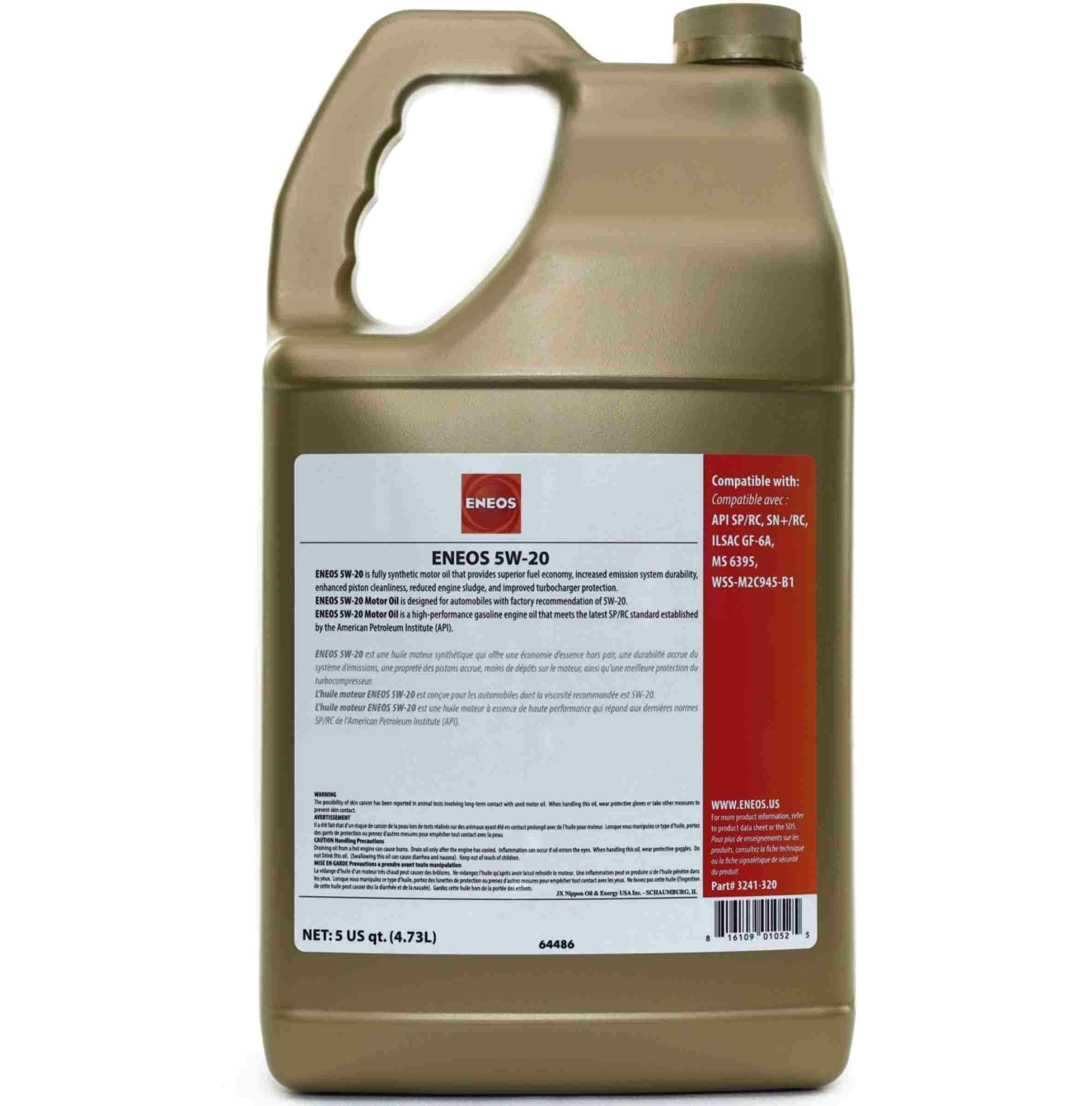 Eneos Full Syn Oil Case 5w20 4 X 5 Qt ENO3241-323