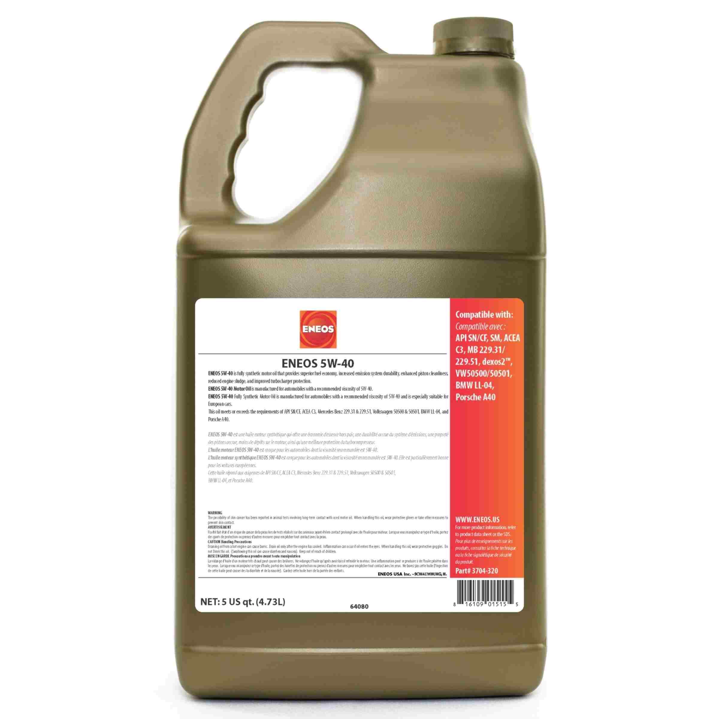 Eneos Full Syn Oil 5w40 5 Qt ENO3704-320