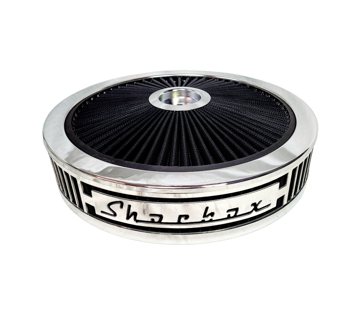 Granatelli Blingz Beauty Bandz, "SPECIAL ORDER" Grill Insert, 14" x 3" Black Filter Element, Chrome Lip around Black Filtered Lid.