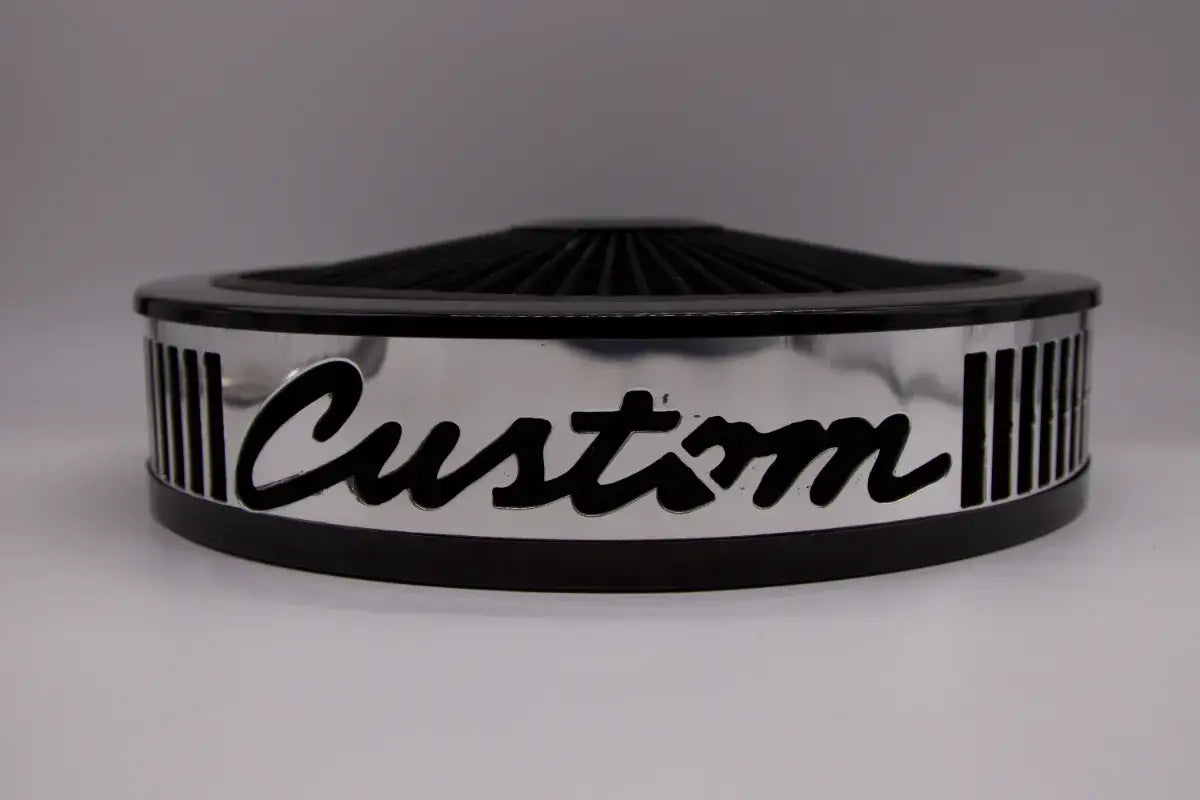 Granatelli Blingz Beauty Bandz, "SPECIAL ORDER" Grill Insert, 14" x 3" Black Filter Element, Black Chrome Lip around Black Filtered Lid.