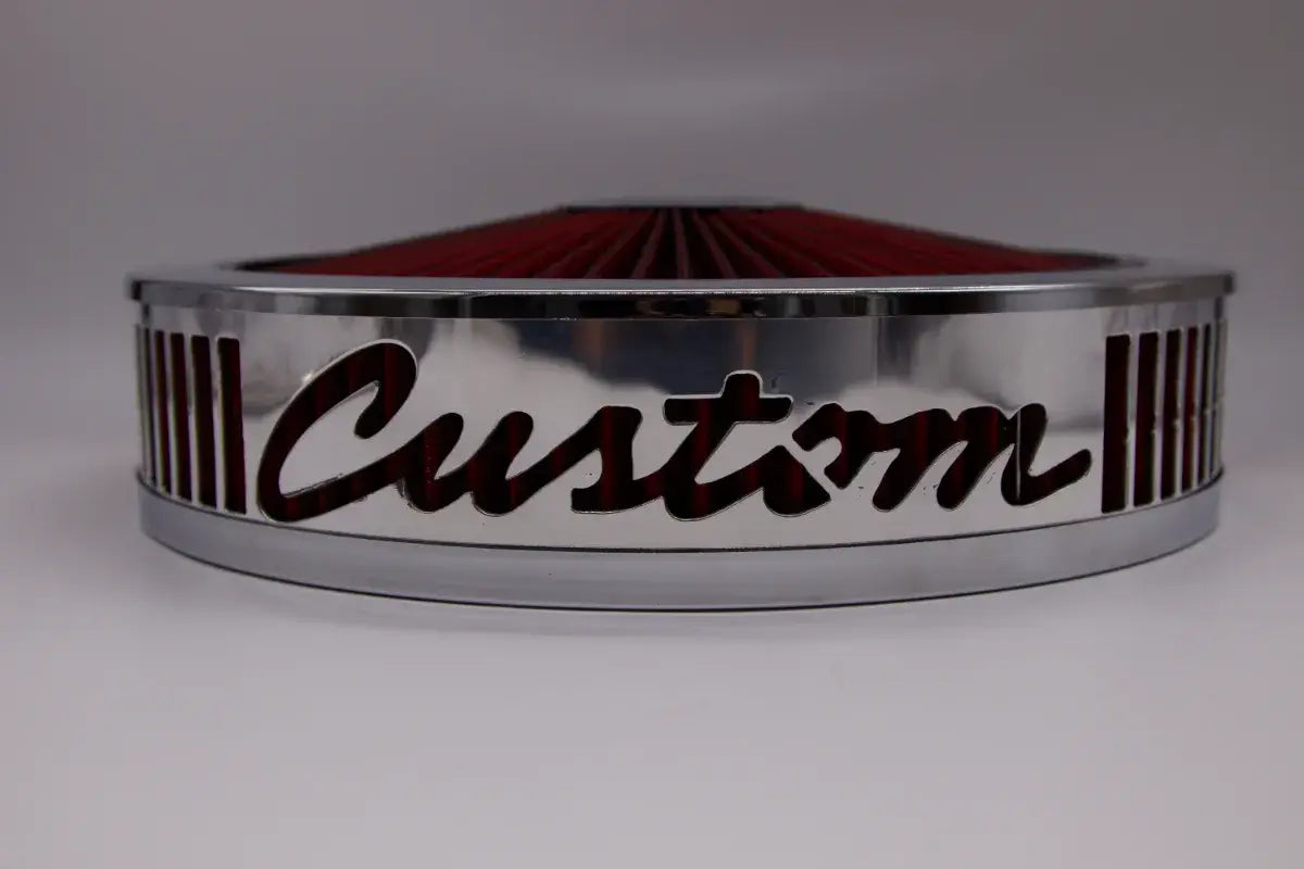 Granatelli Blingz Beauty Bandz, "SPECIAL ORDER" Grill Insert, 14" x 3" Red Filter Element, Chrome Lip Around Red Filtered Lid.