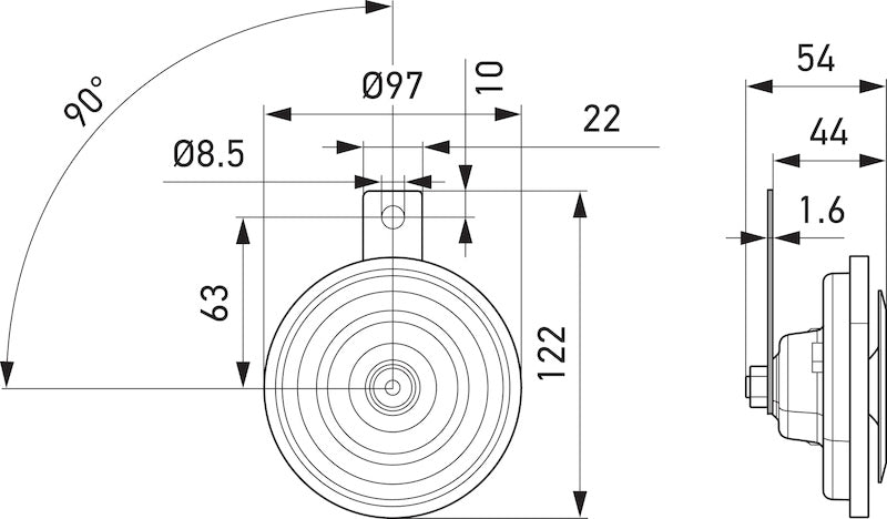 Hella Universal High-Tone Disc Horn 12V 400Hz (002952013 = 002952011) 002952811