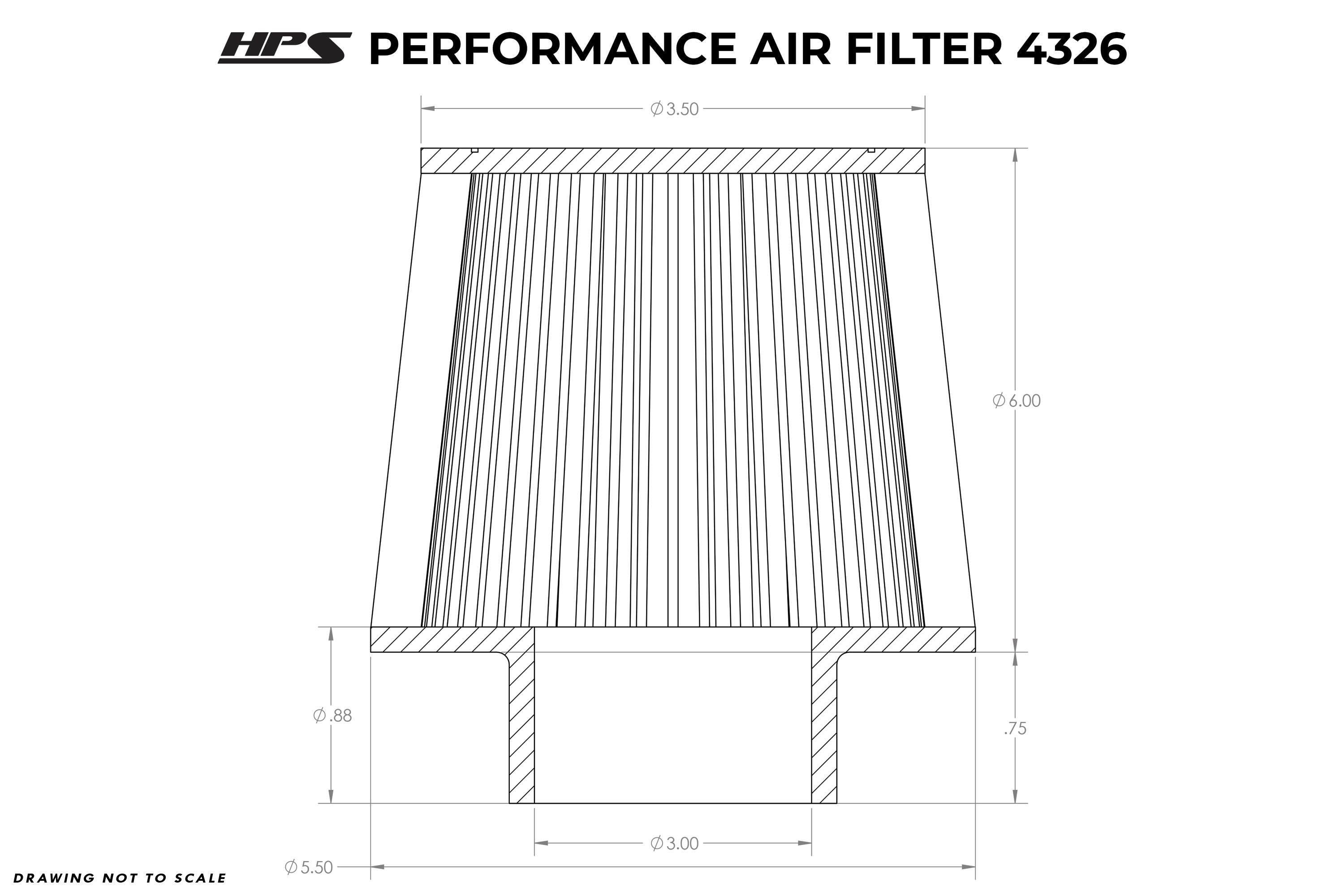 HPS Air Filter 3" ID, 6" Element Length, 6.75" Overall Length, HPS-4326