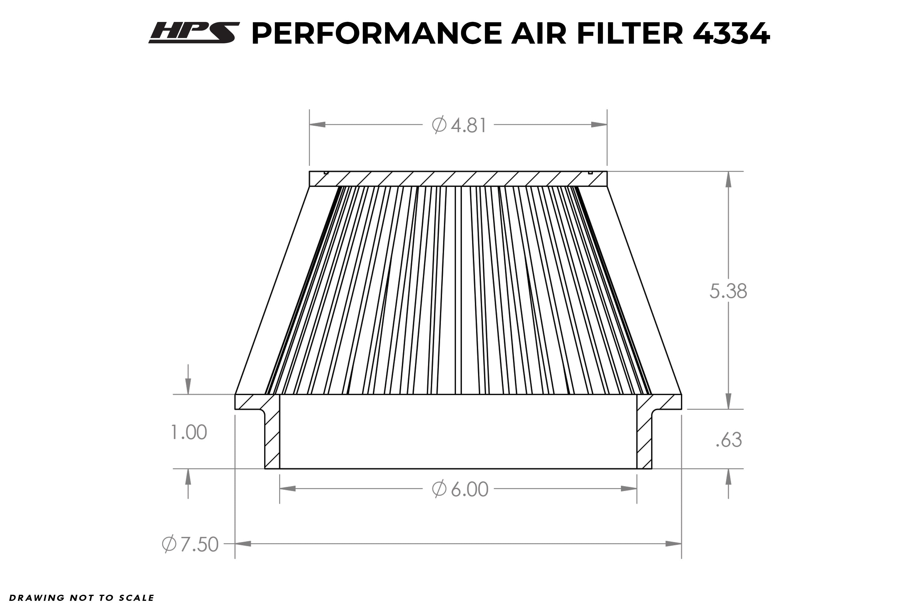 HPS Air Filter 6" ID, 5-3/8" Element Length, 6" Overall Length, HPS-4334