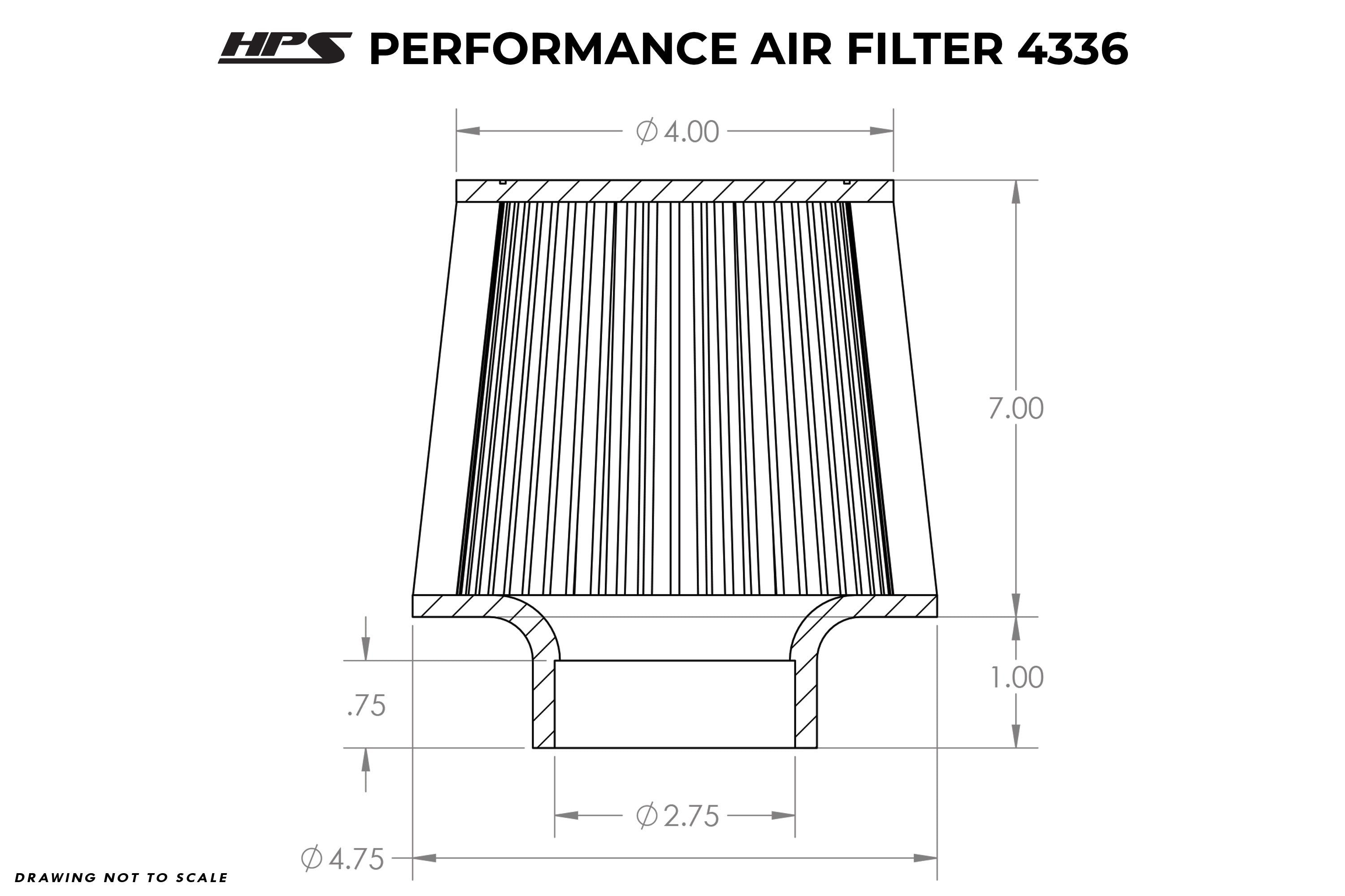 HPS Air Filter 2.75" ID, 7" Element Length, 8" Overall Length, HPS-4336