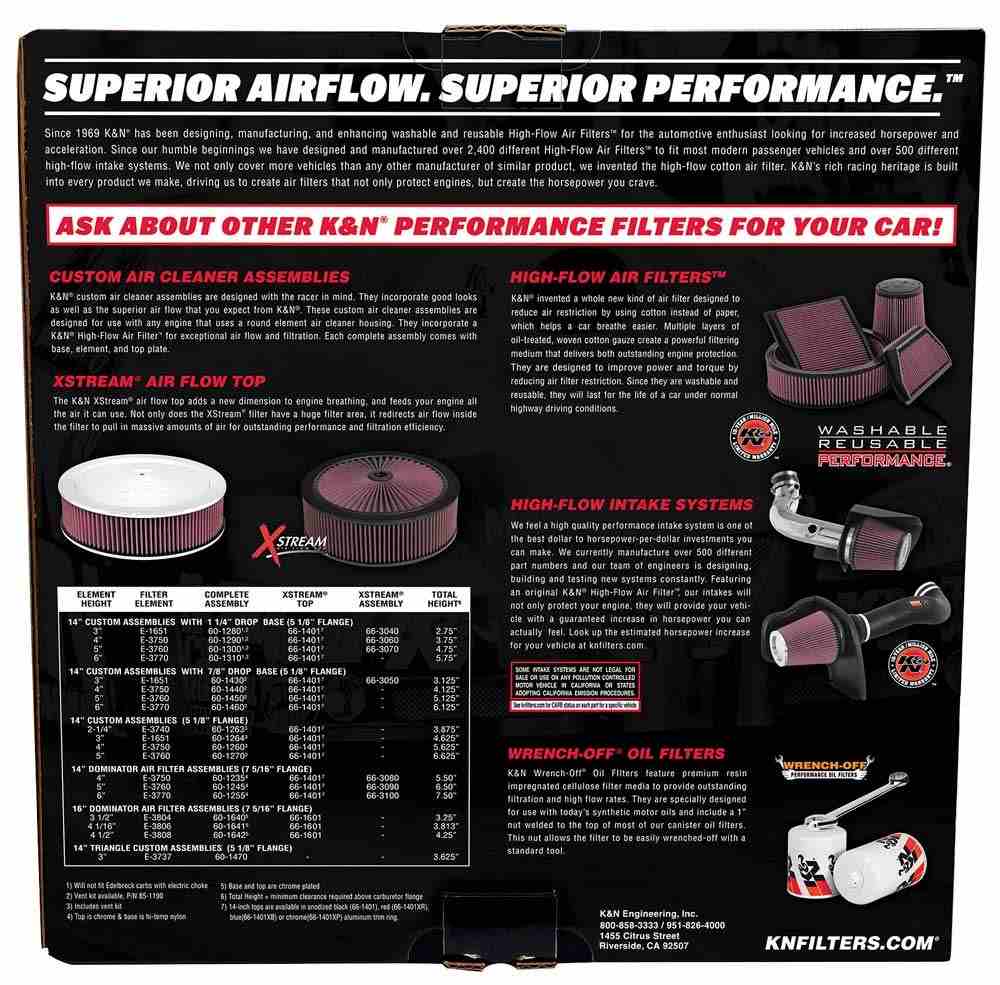 K&N Engineering K&N 14in Red Custom Air Cleaner Assembly - 5.125in ID x 14in OD x 2.75in H x 1.25in Drop Base 60-1280