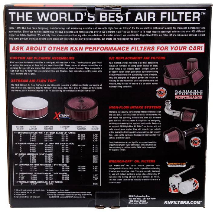 K&N Engineering K&N Round Air Filter Assembly 14in. ID / 4..12in. Height / 5.125in. Neck Flange / 7/8in. Drop Ba 60-1440