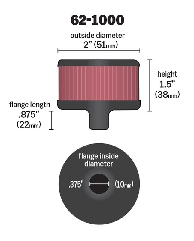 K&N Engineering K&N Steel Base Crankcase Vent Filter 0.375in Vent OD x 2in OD x 1.5in Height 62-1000
