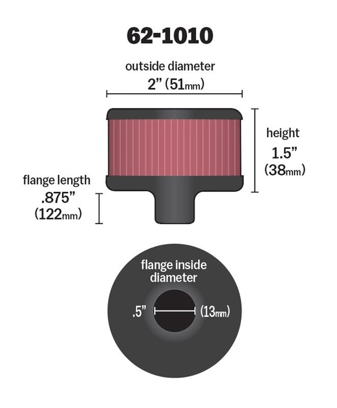 K&N Engineering K&N Steel Base Crankcase Vent Filter .5in Vent OD x 2in OD x 1.5in Height 62-1010