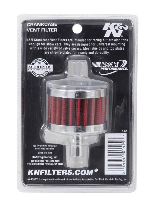 K&N Engineering K&N Steel Base Chrome Top Crankcase Vent Filter 1/2in. Vent / 2in. OD / 1-1/2in. Height 62-1015