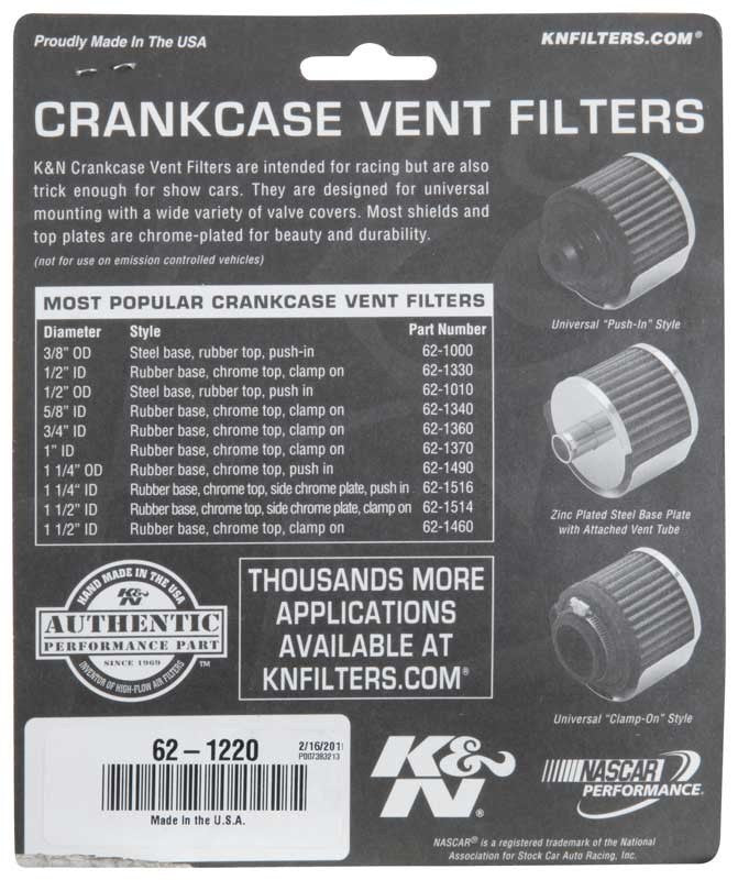 K&N Engineering K&N Rubber Base Crankcase Vent Filter - Chrome 1in Flange ID x 2in OD x 1.5in Height 62-1220
