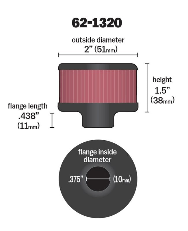 K&N Engineering K&N Clamp On Rubber Base Crankcase Vent Filter 0.375in Flange ID x 2in OD x 1.5in Height 62-1320