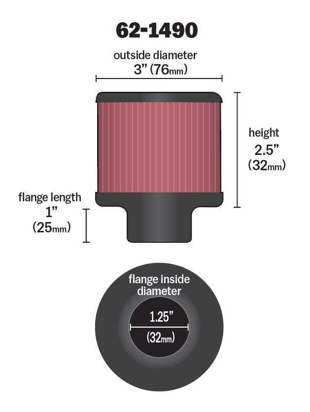 K&N Engineering K&N Rubber Base Chrome Top Push-In Crankcase Vent Filter 3in OD x 2-1/2in H. 62-1490