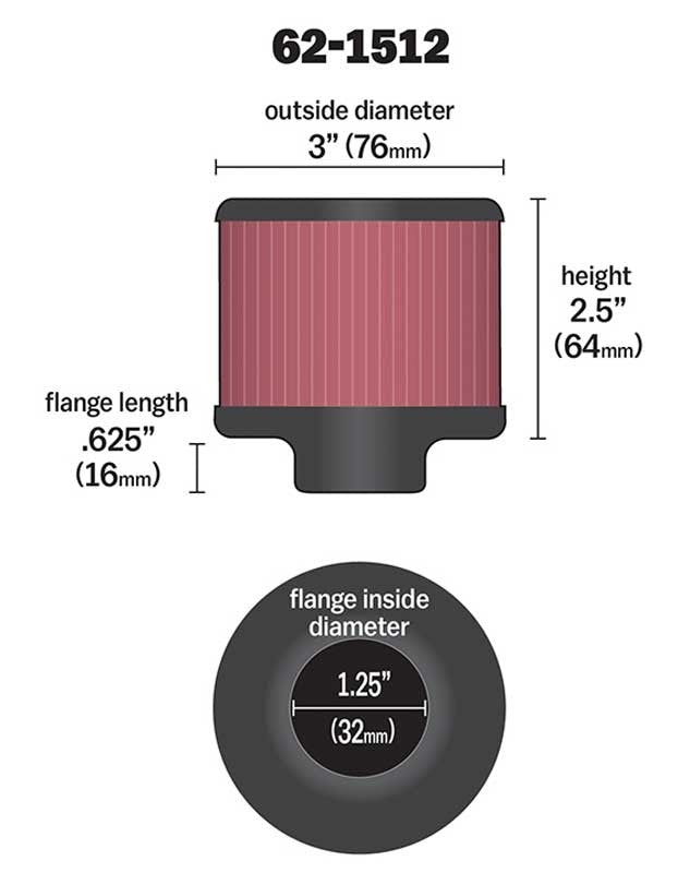 K&N Engineering K&N Rubber Base Chrome Top Crankcase Vent Filter 1-1/4in Flg / 3in OD / 2-1/2in H w/Deflector Shield 62-1512