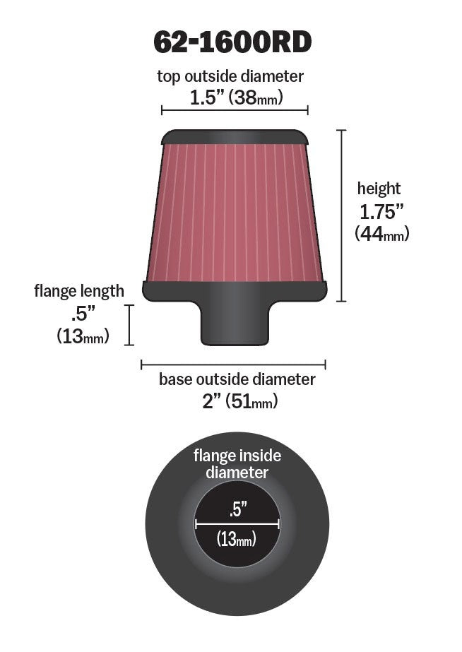 K&N Engineering K&N 2in Base OD x .375in Flange ID x 1.75in H Rubber Base Crankcase Vent Filter 62-1600RD