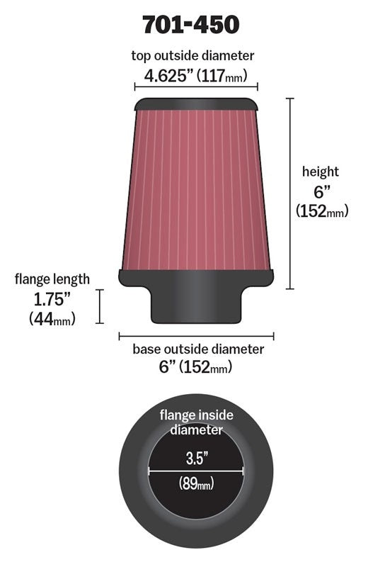 Airaid Universal Air Filter - Cone 3 1/2 x 6 x 4 5/8 x 6 701-450
