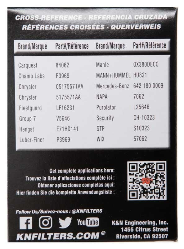 K&N Engineering K&N Performance Oil Filter for 2010+ Mercedes Benz GLE350D 3.0L V6 DSL 2.75in OD x 3.625in H HP-7028