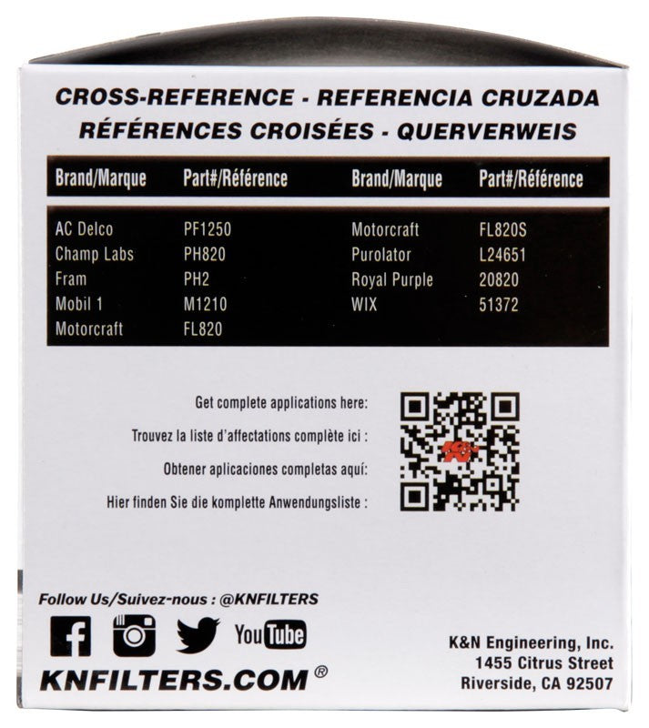 K&N Engineering K&N Oil Filter for Ford/Lincoln/Mercury/Mazda/Chrysler/Dodge/Jeep/Cadillac/Ram 3.656in OD x 4in H PS-2010