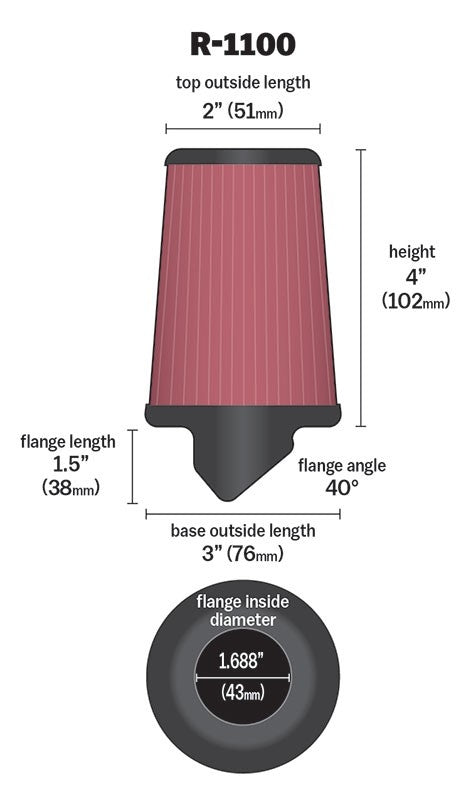 K&N Engineering K&N Universal Rubber Filter Round Tapered 3in Base OD x 2in Top OD x 4in H - 73-78 Honda ATC90 R-1100
