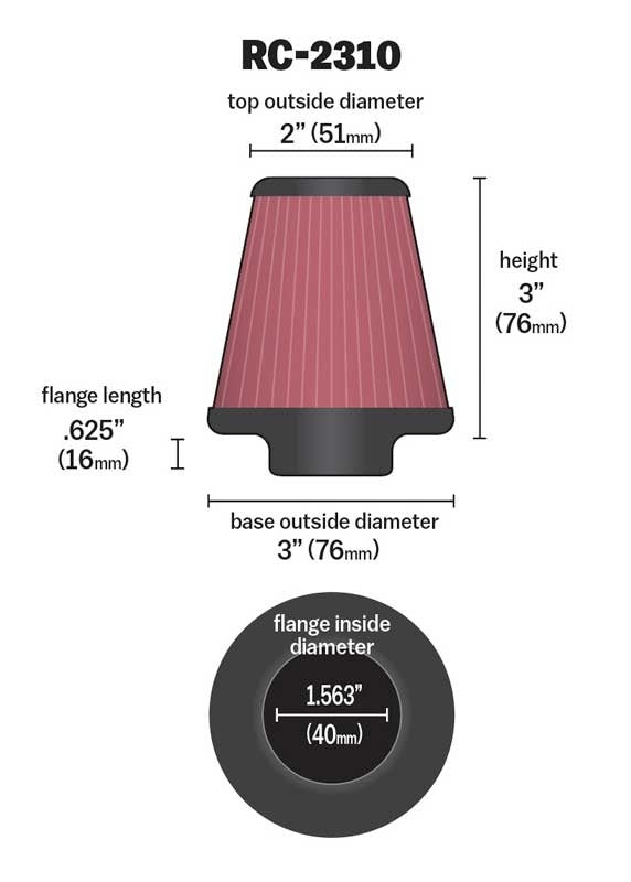 K&N Engineering K&N Universal Round Tapered Chrome Filter 1.563in Flange ID x 3in Base OD x 2in Top OD x 3in H RC-2310