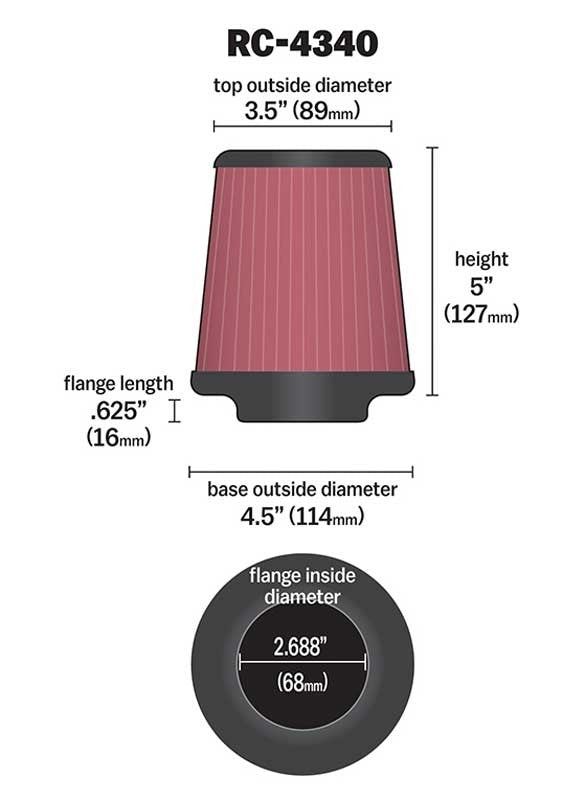 K&N Engineering K&N Universal Chrome Filter 2.688in Flange ID x 4.5in Base OD x 3in Top OD x 5in H RC-4340