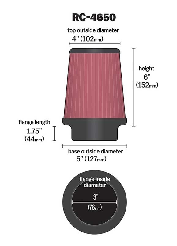 K&N Engineering K&N Universal Chrome Filter - Round Tapered 5in Base OD x 4in Top OD x 6in H RC-4650