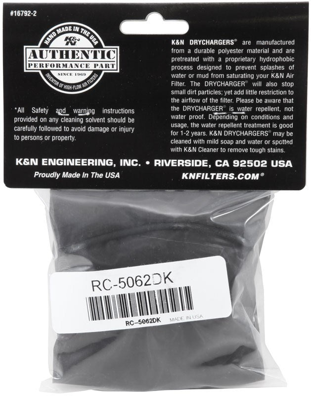 K&N Engineering K&N 4.5in Base ID x 3.5in Top ID x 6in H - Black - Round Tapered - DryCharger Air Filter Wrap RC-5062DK