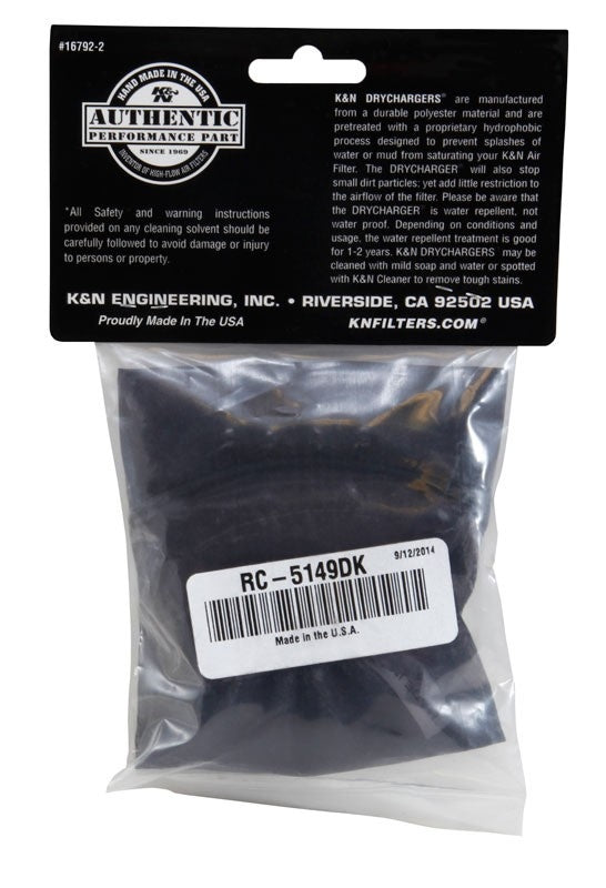 K&N Engineering K&N Drycharger Air Filter Wrap Black 5.375in Diameter / 6.5in Height RC-5149DK