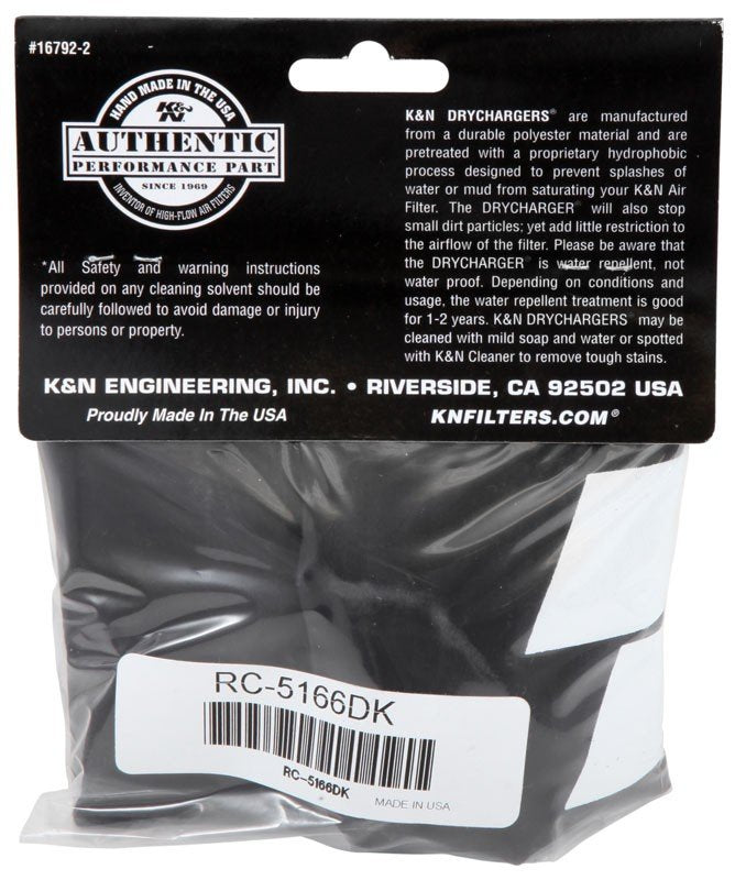 K&N Engineering K&N Round Tapered Drycharger Air Filter Wrap 8in B ID x 6.625in T ID x 10.5in H RC-5166DK