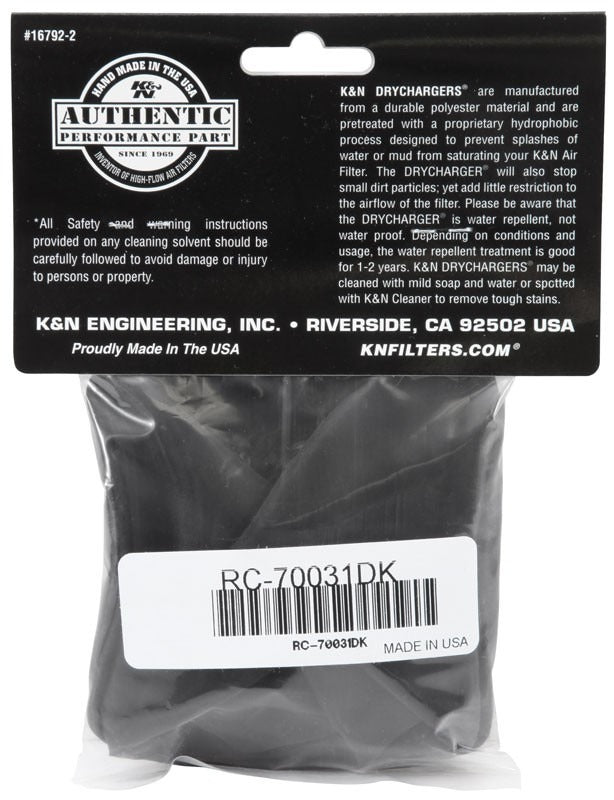 K&N Engineering K&N Drycharger Filter Wrap, Oval Tapered, Black RC-70031DK