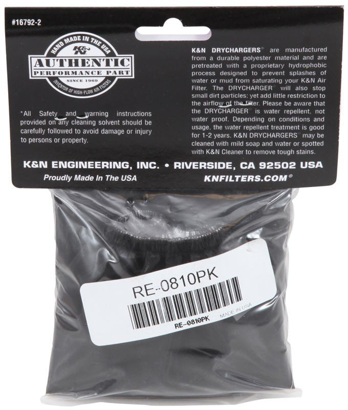 K&N Engineering K&N Universal Round Tapered Filter Wrap - Black - 6in Base ID x 4.625in Top ID x 9in Height RE-0810PK